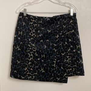 Dalia Mini Skirt Women’s 8 Blue Black Fur Animal print Tailored Asymmetrical